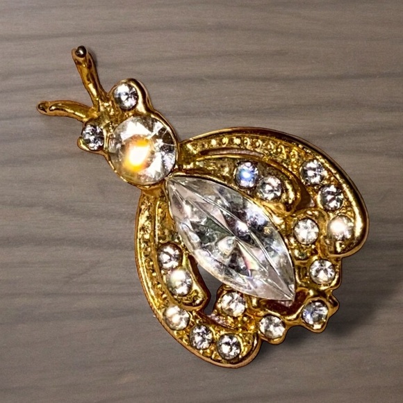 Vintage Gold Tone Rhinestone Bee Insect Brooch - Picture 2 of 4
